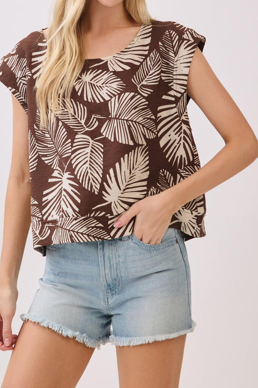 Teri Brown Print Round Neck Top