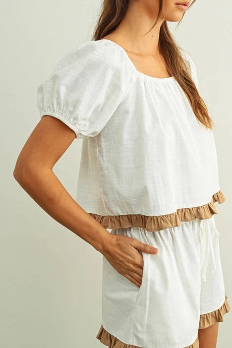 Grace Ruffled Hem Linen Shorts